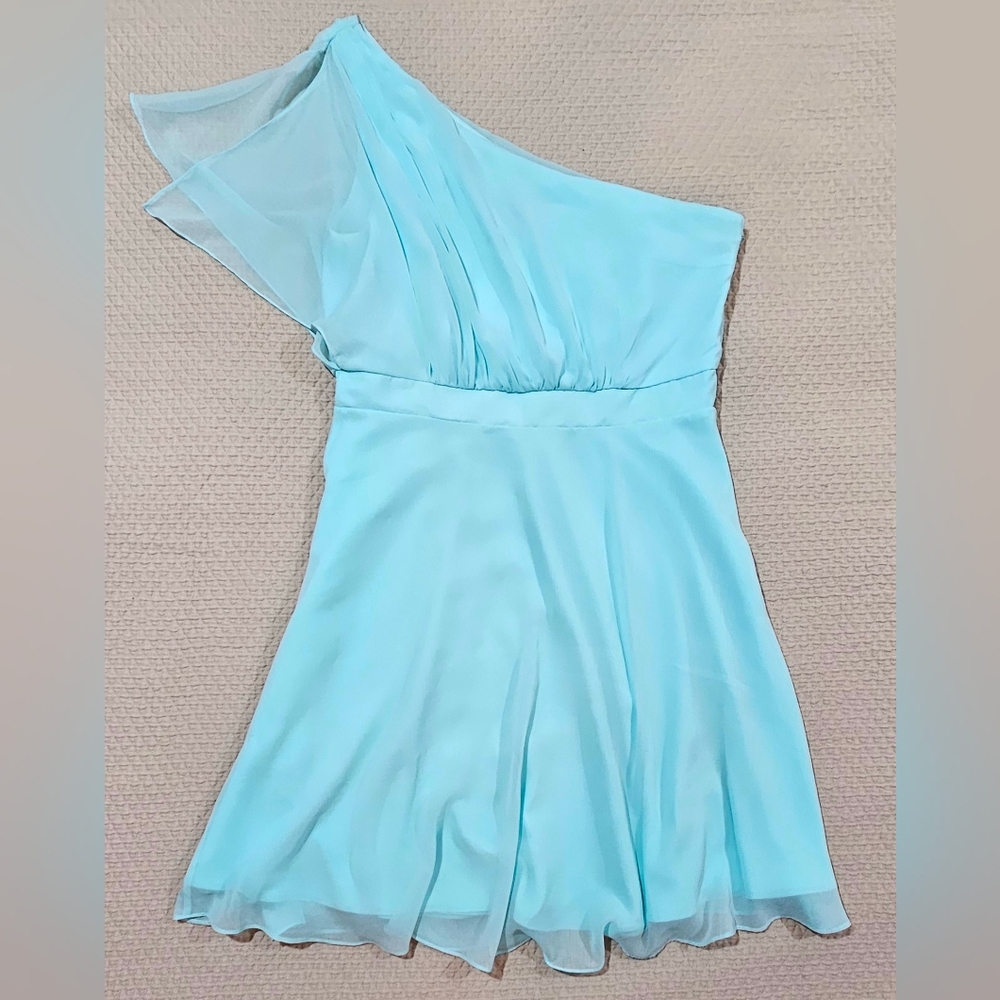 White House Black Market Aqua One-Shoulder Formal‎ Weddings Dress Size10 NWOT